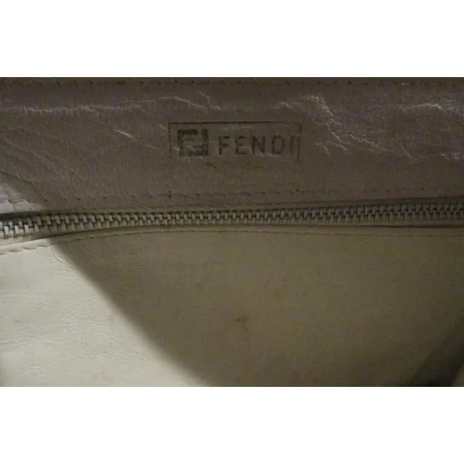 Fendi Clutch Embossed Two Or Style Purse White Leatherchrome Ff Top Shoulder Bag
