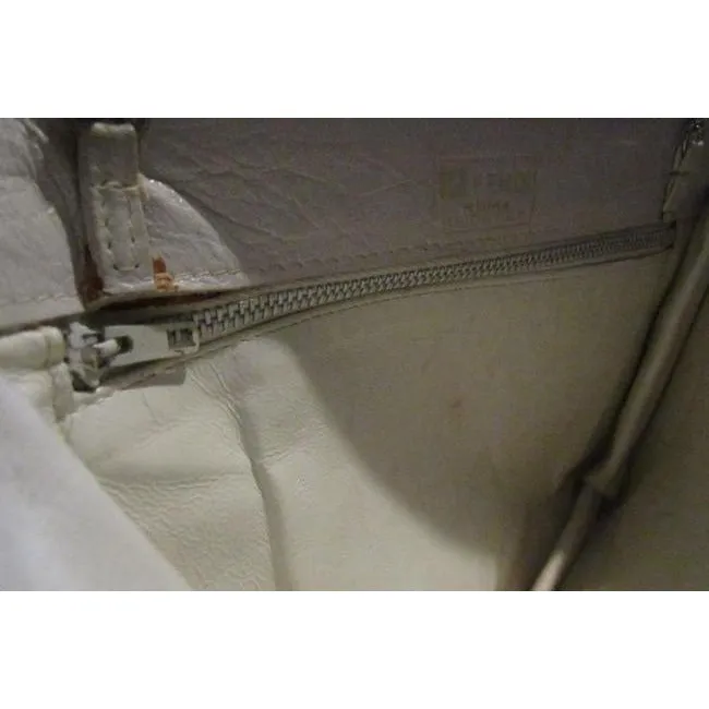 Fendi Clutch Embossed Two Or Style Purse White Leatherchrome Ff Top Shoulder Bag