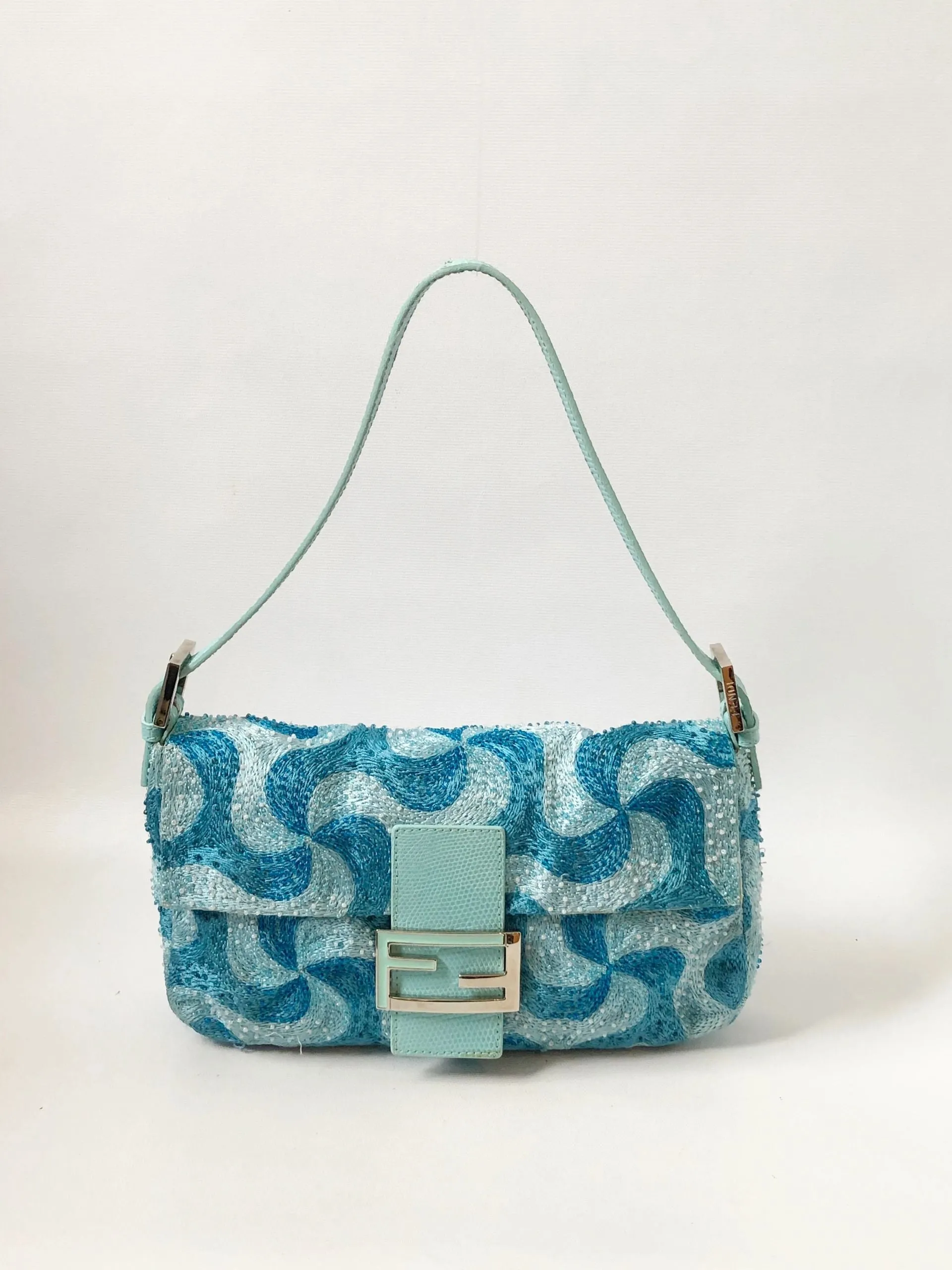 Fendi Embroidered Karung Trim Baguette Bag