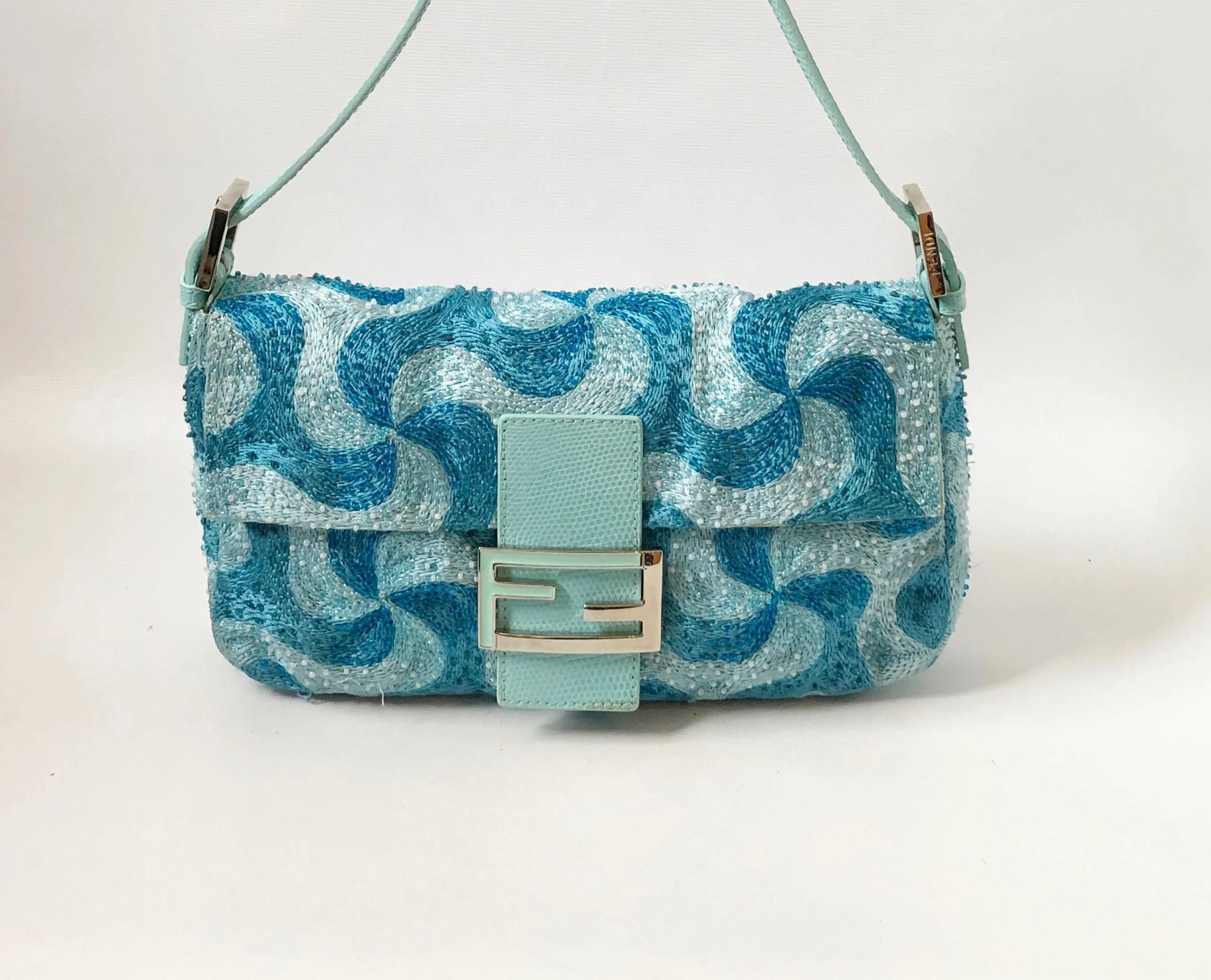 Fendi Embroidered Karung Trim Baguette Bag