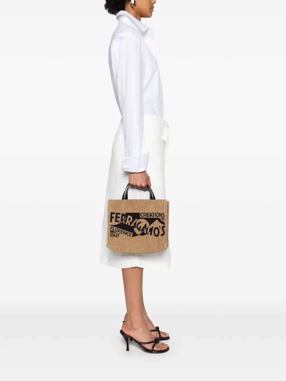 Ferragamo Chic Raffia Handbag with Embroidered Detail
