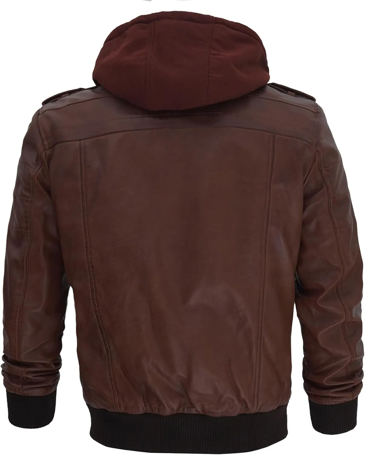 fjackets Real Leather Bomber Jacket - Motorcycle Casual Stand Collar Jackets with Removable Hood