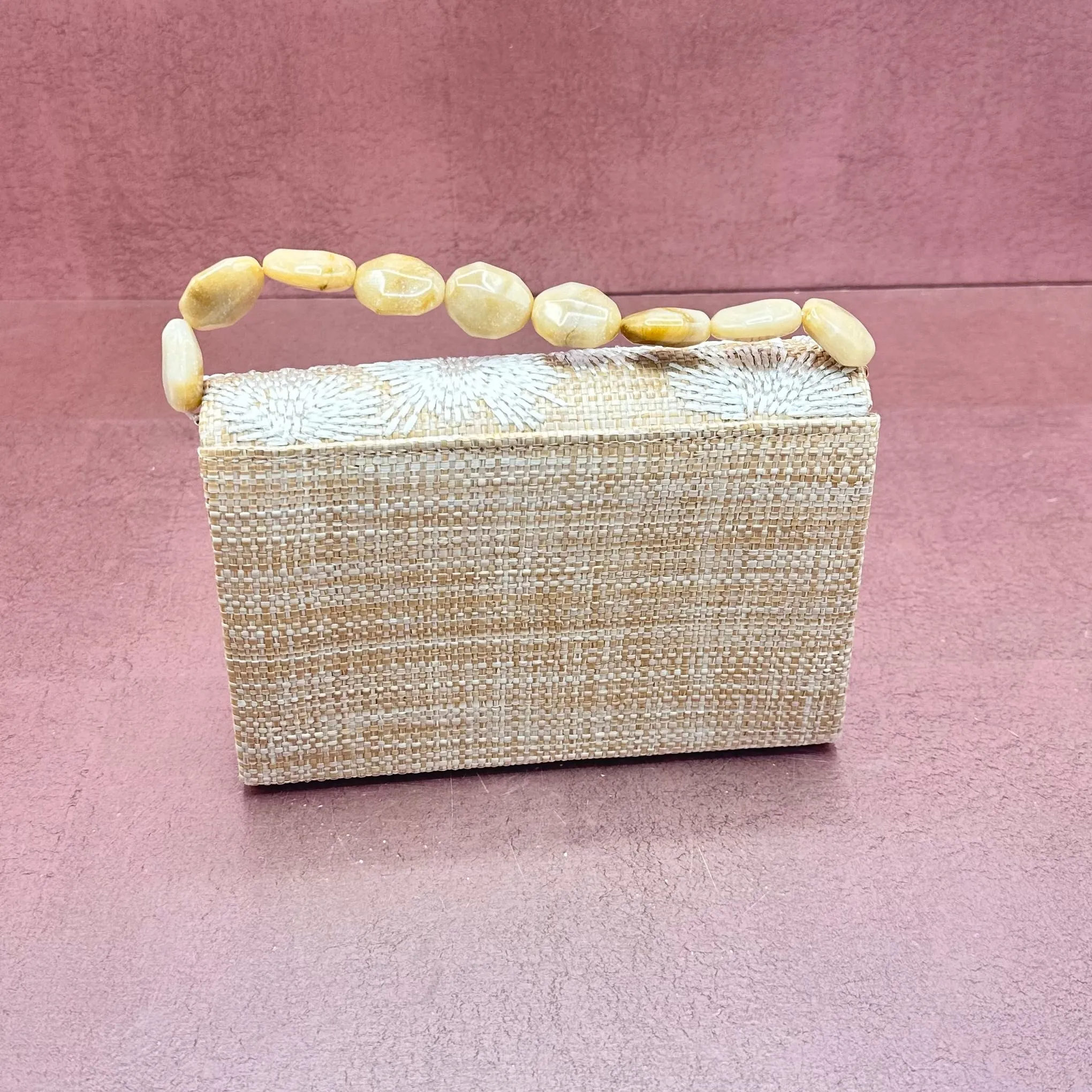 Flower Embroidered Stone Strap Clutch