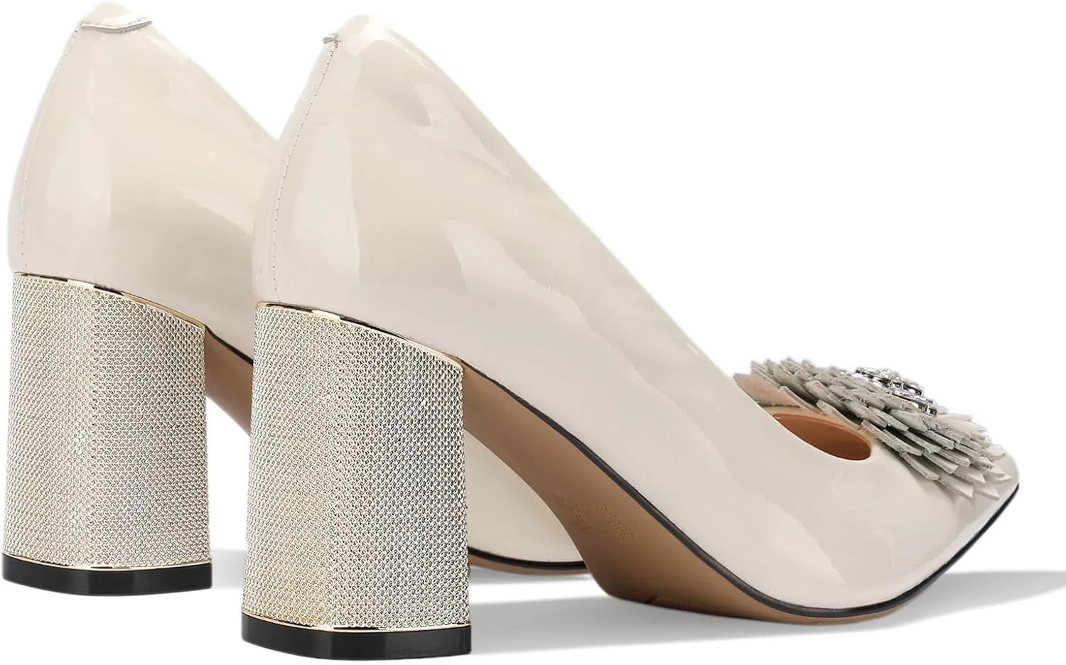 Flower High Heels for Women Pointed Toe Pumps Rhinestone Crystal Closed Toe Chunky Block Dressy Comfortable Sexy Elegantes Wedding Slip On Formal Prom Sparkly 3 Inch Pump