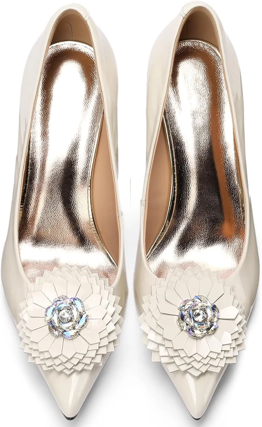 Flower High Heels for Women Pointed Toe Pumps Rhinestone Crystal Closed Toe Chunky Block Dressy Comfortable Sexy Elegantes Wedding Slip On Formal Prom Sparkly 3 Inch Pump