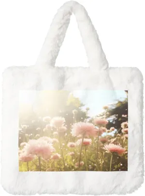 Flower Petals Print Handbag Plush Tote Bag Women Ladies Tote Purse Handbag Fluffy Shopping Dating Bag