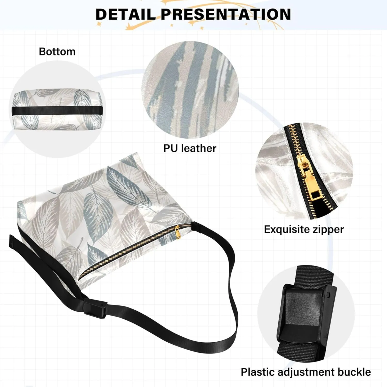 Flowers Rose Leaves Soft Leather Handbags Hobo Large Men Purses Cute Leaf Print Single Shoulder Purses