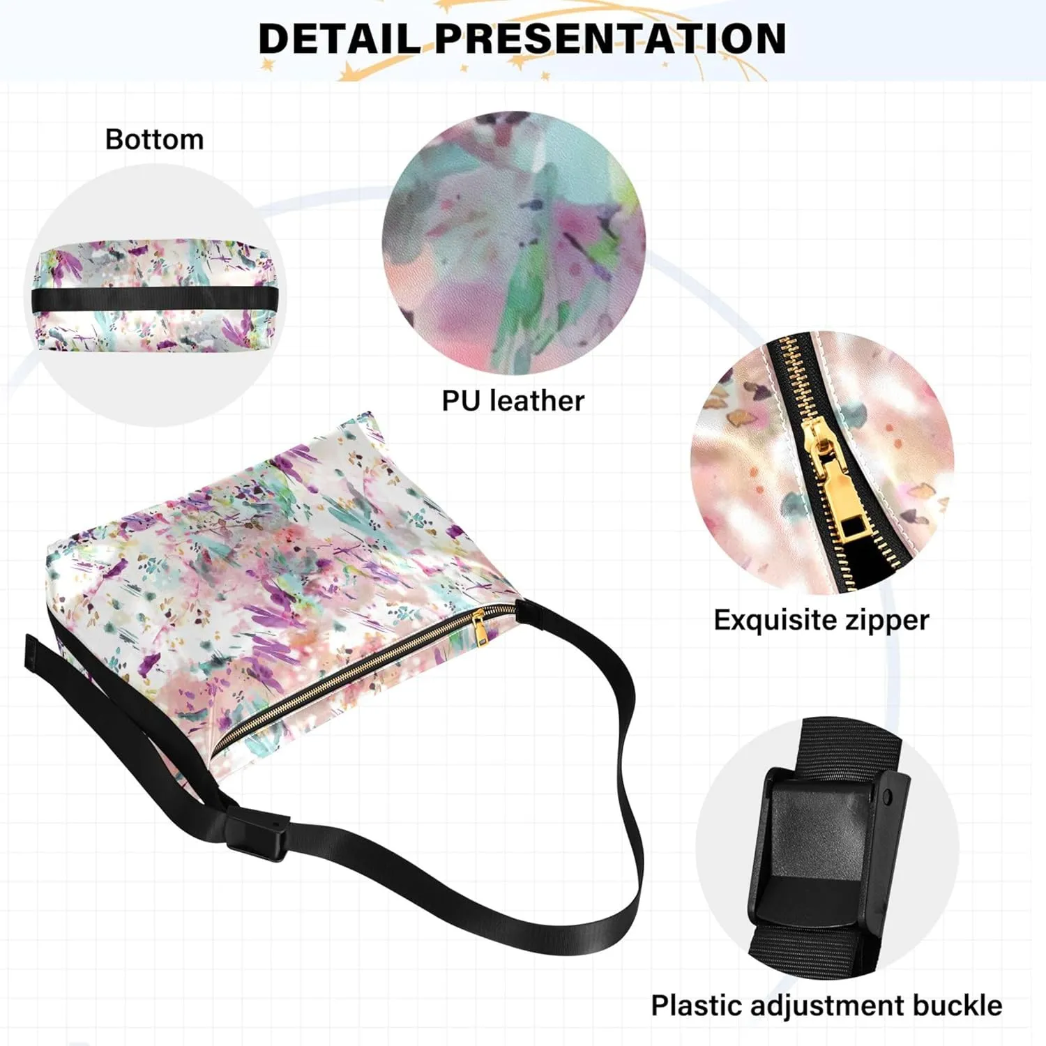 Flowers Rose Leaves Soft Leather Handbags Hobo Large Men Purses Cute Leaf Print Single Shoulder Purses
