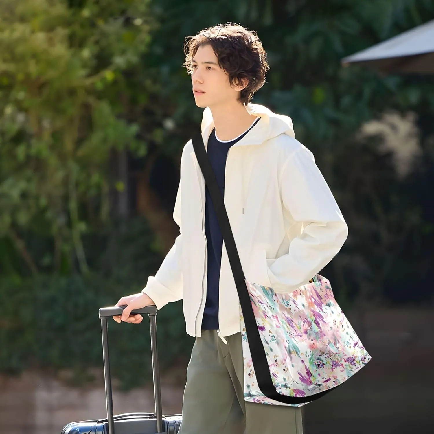 Flowers Rose Leaves Soft Leather Handbags Hobo Large Men Purses Cute Leaf Print Single Shoulder Purses
