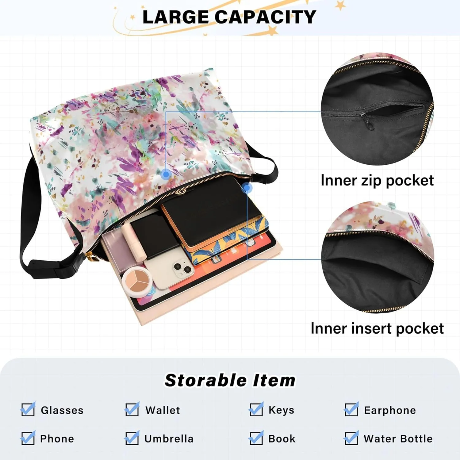 Flowers Rose Leaves Soft Leather Handbags Hobo Large Men Purses Cute Leaf Print Single Shoulder Purses