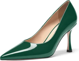 FOGEENA Womens Solid Patent Pointed Toe Sexy Slip On Evening Stiletto Leather High Heel Pumps Shoes 3.14 Inch