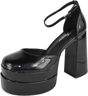 Forever Shoes Women Extra High Block Heels Platform Round Closed Toe Exotic Dancer Pumps Ankle Strap TWICE-13