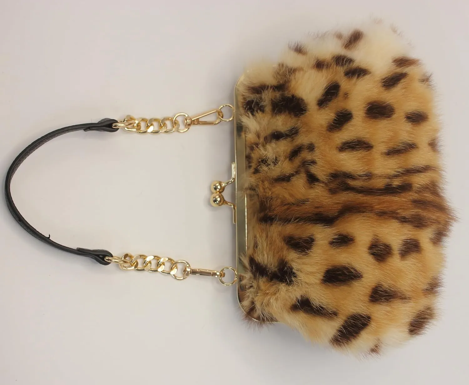 Fosrion Elegant Leopard Print Rex Rabbit Fur Handbag with Interchangeable Straps for Women, Versatile Clutch and Shoulder Bag