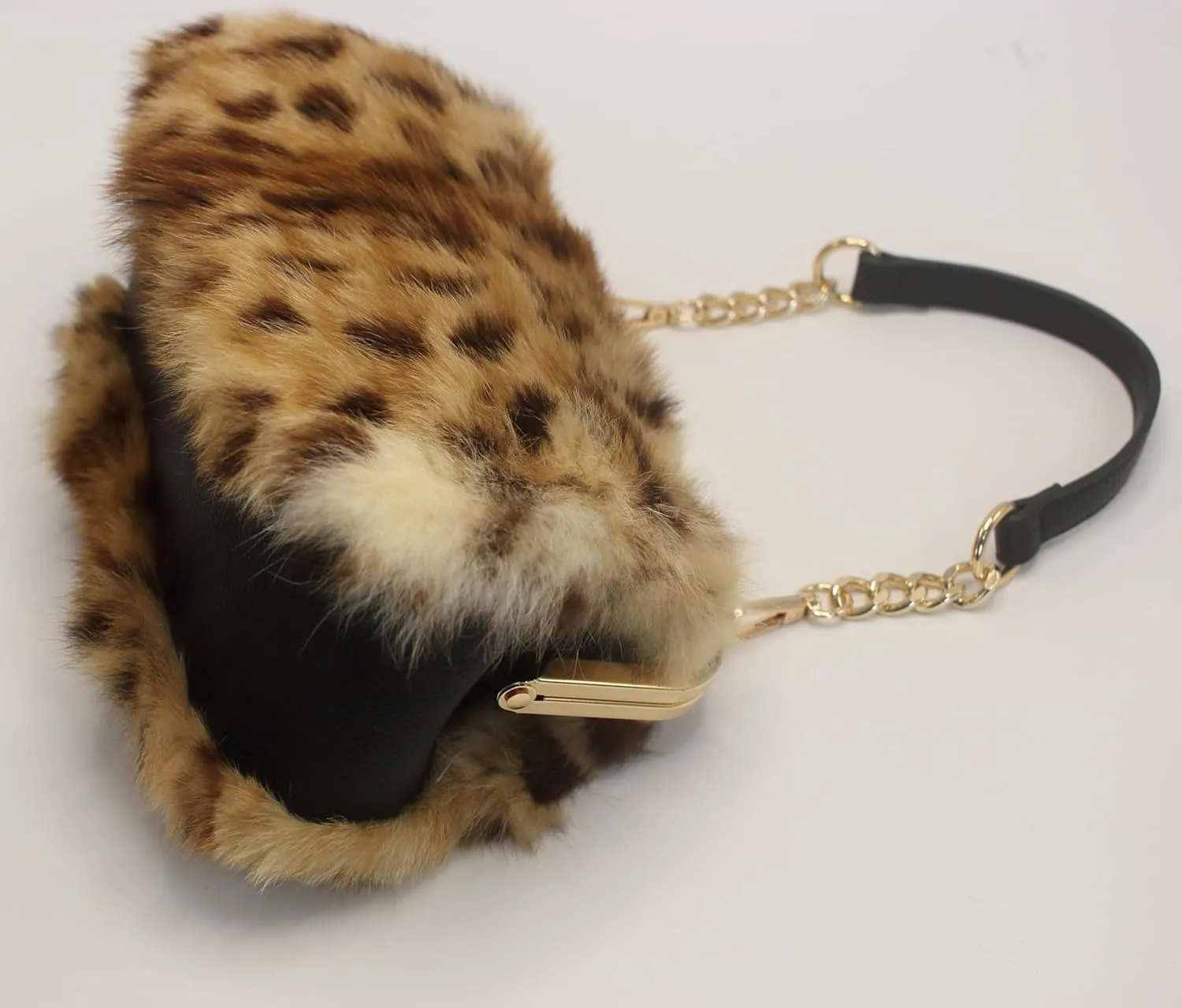 Fosrion Elegant Leopard Print Rex Rabbit Fur Handbag with Interchangeable Straps for Women, Versatile Clutch and Shoulder Bag