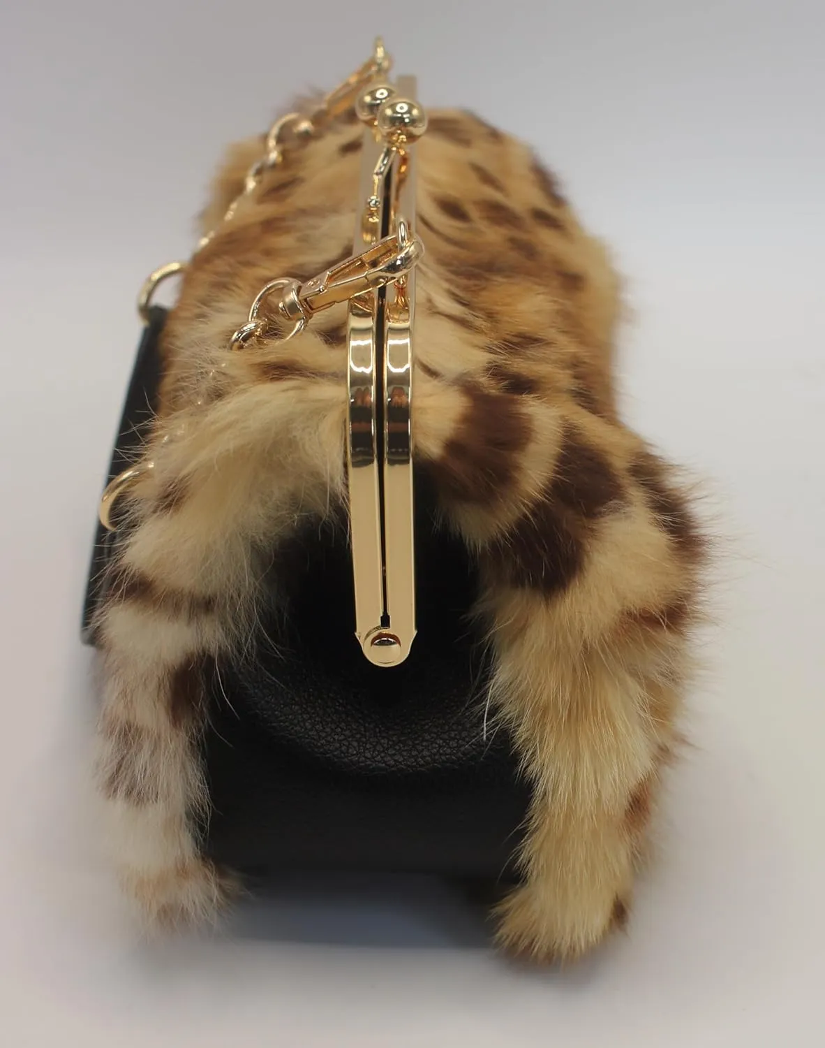 Fosrion Elegant Leopard Print Rex Rabbit Fur Handbag with Interchangeable Straps for Women, Versatile Clutch and Shoulder Bag