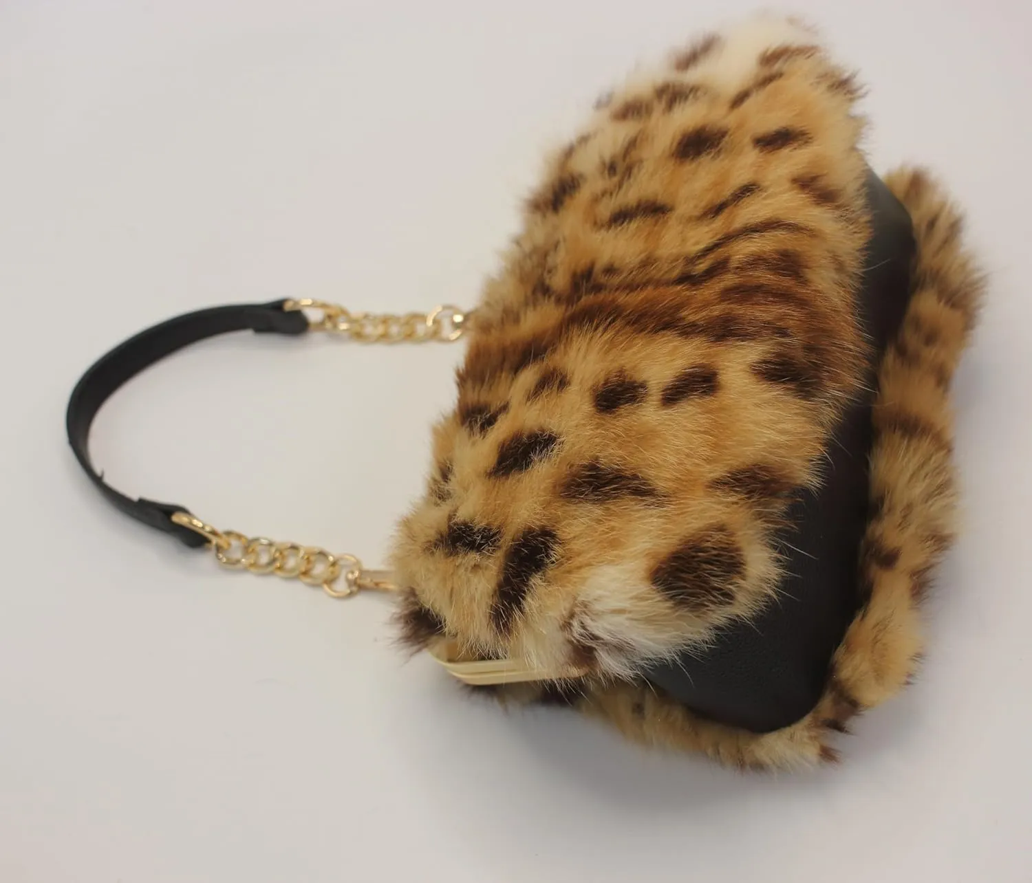 Fosrion Elegant Leopard Print Rex Rabbit Fur Handbag with Interchangeable Straps for Women, Versatile Clutch and Shoulder Bag