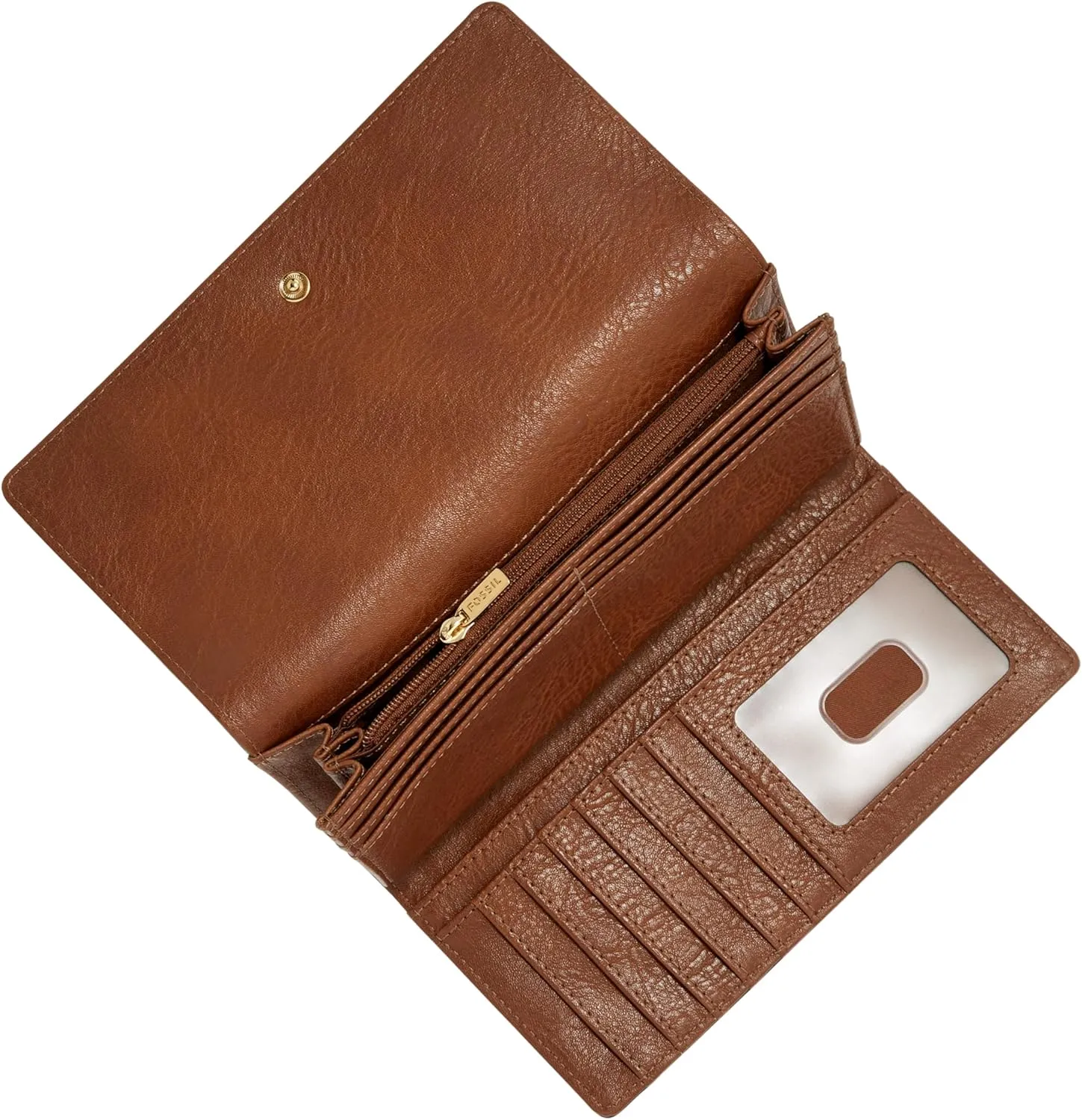 Fossil Women's Logan Leather Wallet RFID Blocking Flap Clutch Organizer, Brown (Model: SL7833200)