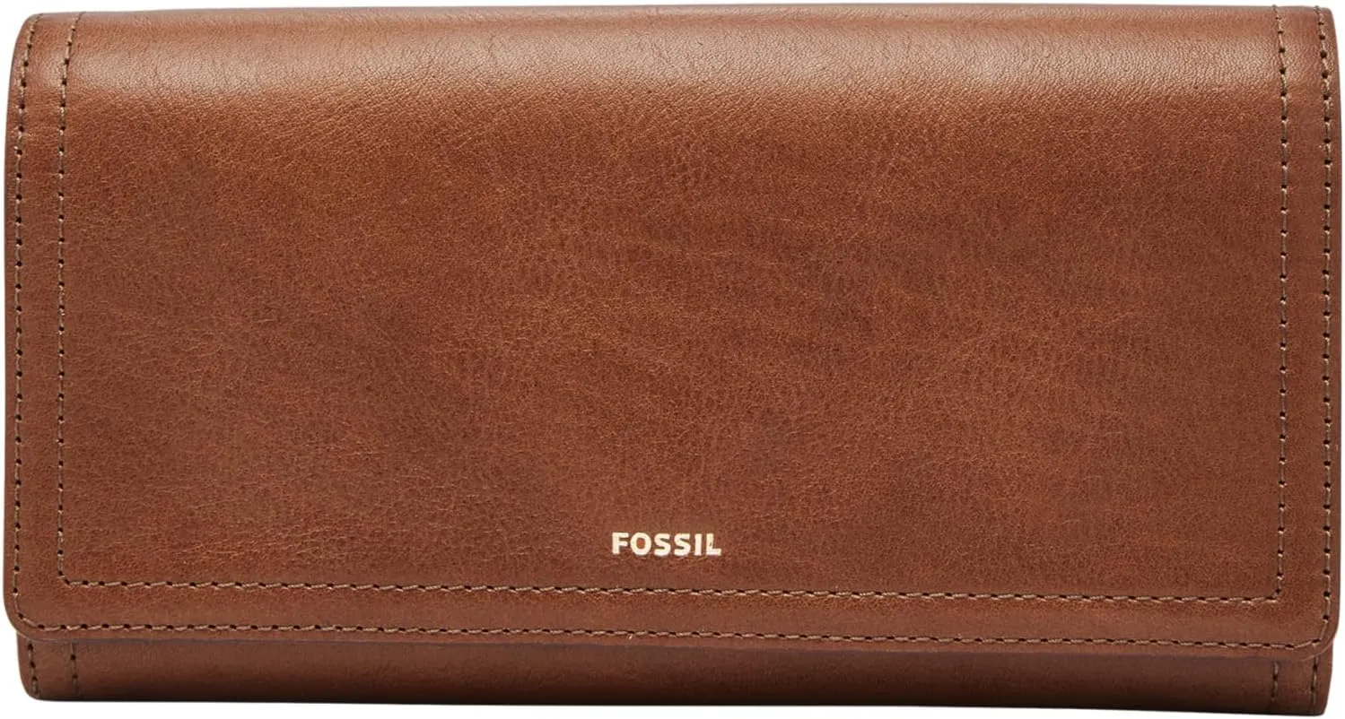 Fossil Women's Logan Leather Wallet RFID Blocking Flap Clutch Organizer, Brown (Model: SL7833200)