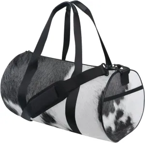 Fragment of a Skin of a Cow Black White Real Animal Skin Duffel Bag, Foldable Canvas Travel Tote for Gym Sports with Inner Pockets, Durable Lightweight Fitness Bag for Overnight Workout