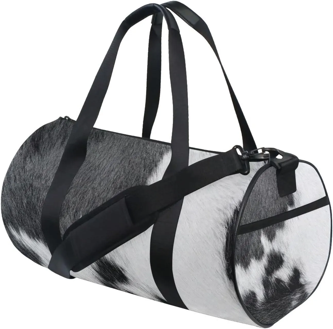 Fragment of a Skin of a Cow Black White Real Animal Skin Duffel Bag, Foldable Canvas Travel Tote for Gym Sports with Inner Pockets, Durable Lightweight Fitness Bag for Overnight Workout