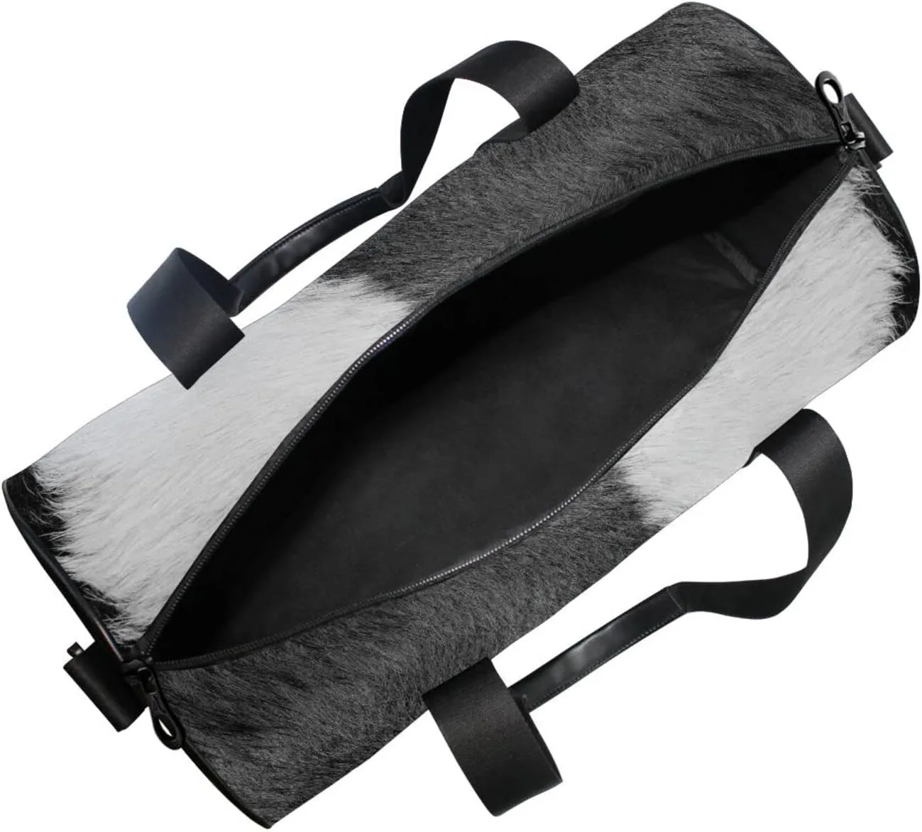 Fragment of a Skin of a Cow Black White Real Animal Skin Duffel Bag, Foldable Canvas Travel Tote for Gym Sports with Inner Pockets, Durable Lightweight Fitness Bag for Overnight Workout