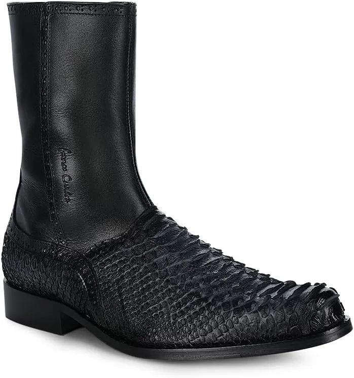 FRANCO CUADRA Men's Boot in Genuine Python Leather Black Gray 827PBTS