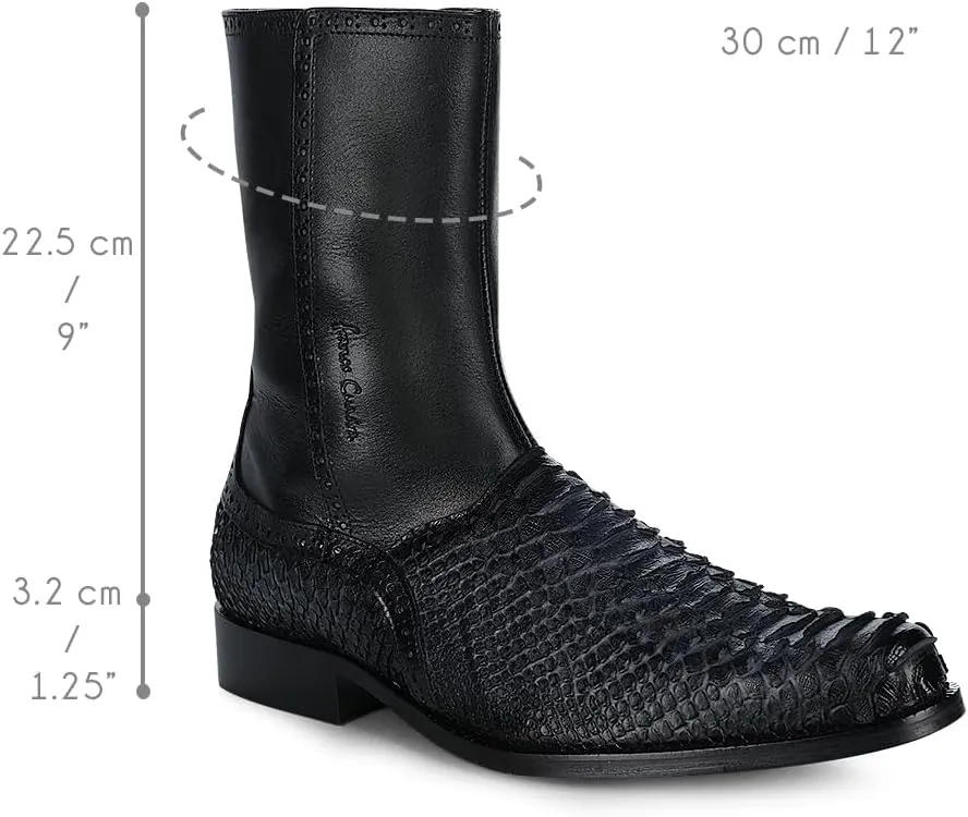 FRANCO CUADRA Men's Boot in Genuine Python Leather Black Gray 827PBTS