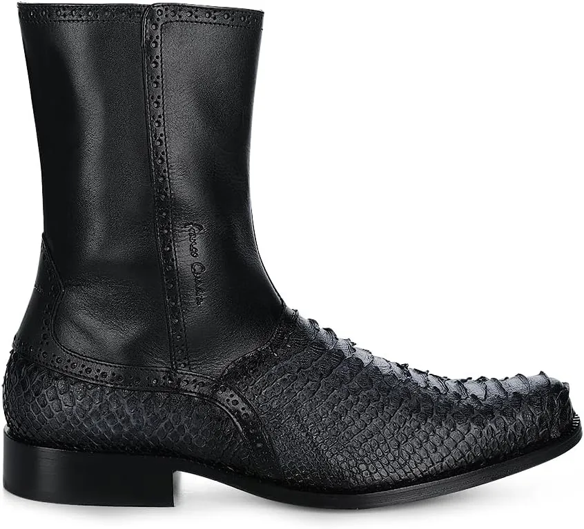 FRANCO CUADRA Men's Boot in Genuine Python Leather Black Gray 827PBTS