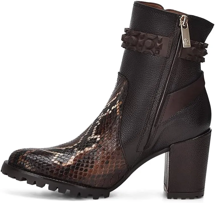 FRANCO CUADRA Women's Bootie in Genuine Python Leather Brown Chocolate 6G0PBRS