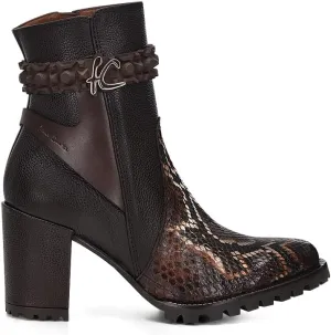 FRANCO CUADRA Women's Bootie in Genuine Python Leather Brown Chocolate 6G0PBRS