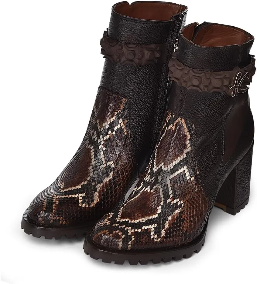 FRANCO CUADRA Women's Bootie in Genuine Python Leather Brown Chocolate 6G0PBRS