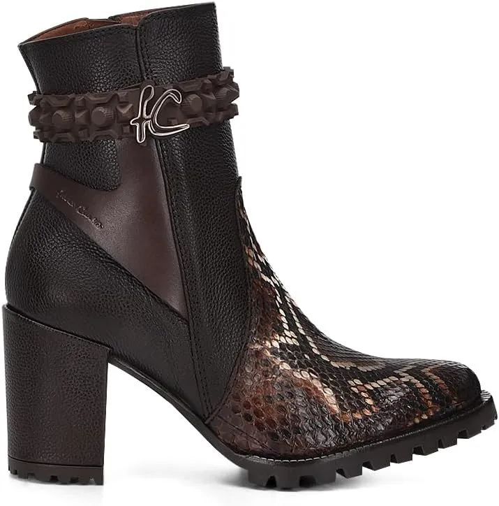 FRANCO CUADRA Women's Bootie in Genuine Python Leather Brown Chocolate 6G0PBRS