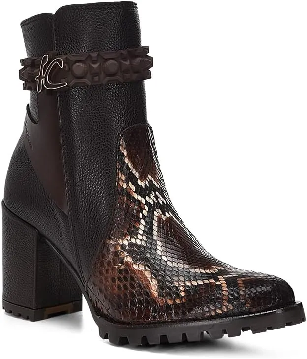 FRANCO CUADRA Women's Bootie in Genuine Python Leather Brown Chocolate 6G0PBRS