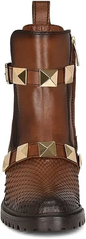 FRANCO CUADRA Women's Bootie in Genuine Python Leather Brown