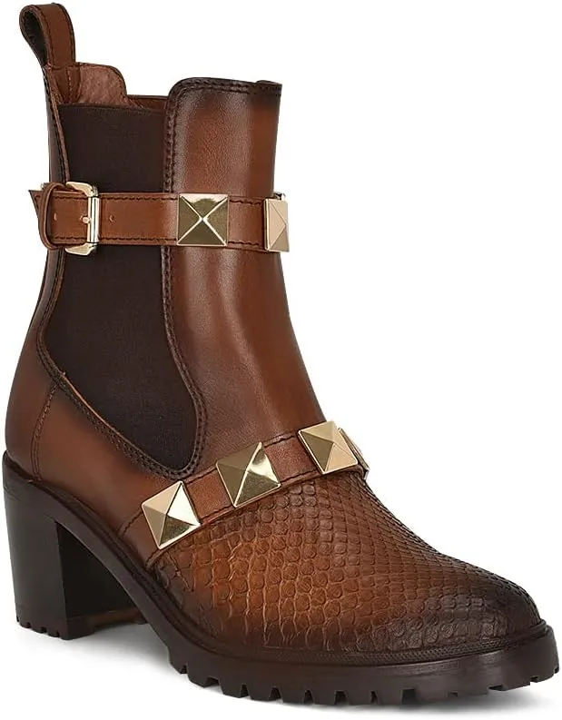 FRANCO CUADRA Women's Bootie in Genuine Python Leather Brown