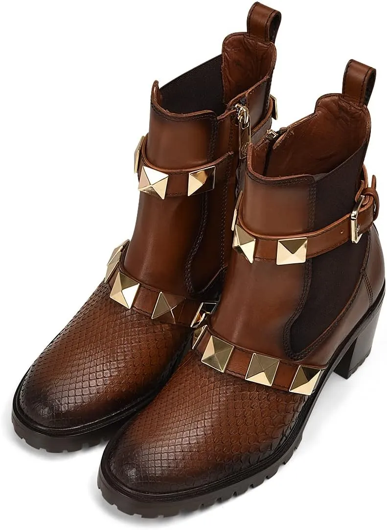 FRANCO CUADRA Women's Bootie in Genuine Python Leather Brown