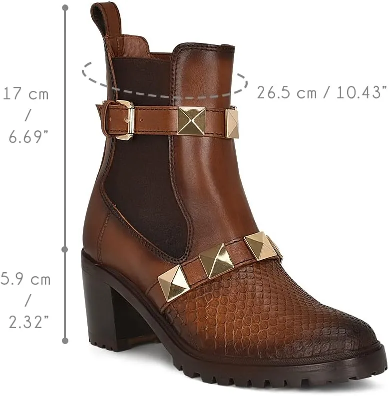 FRANCO CUADRA Women's Bootie in Genuine Python Leather Brown