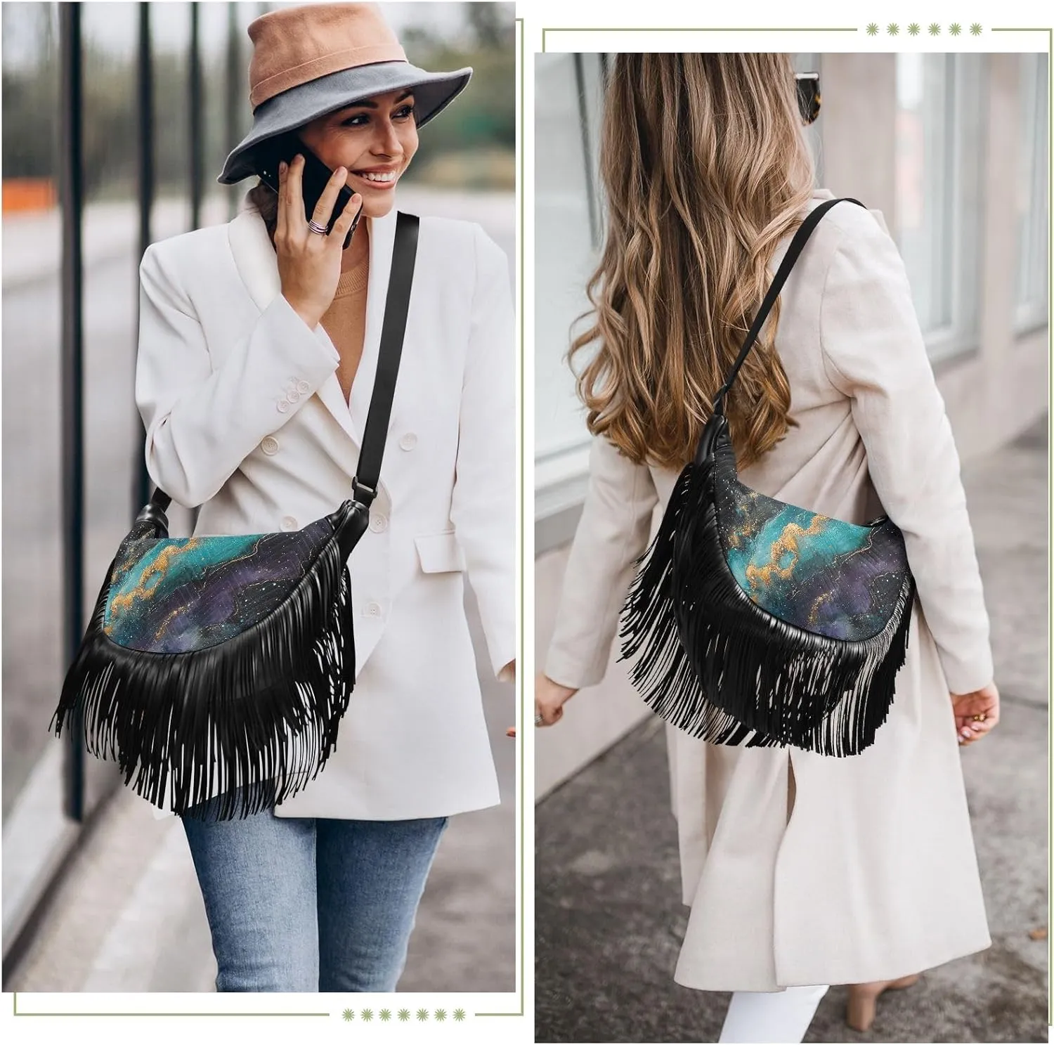 Fringe Shoulder Bags for Women Handbag with Tassel Boho Leather Purse Hippie Purse
