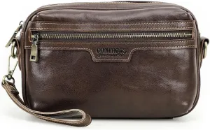 Full Grain Leather Clutch Bag for Men Small Crossbody Bag Clutch Wallet Wristlet Purse Travel Crossbody Purse