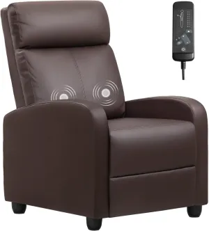Furniwell Massage Recliner Chair for Living Room Adjustable PU Leather Reclining Chair Home Theater Seating Modern Winback Single Sofa for Adults with Footrest (Leather, Brown)