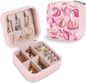 Garlic french art peach Leather Mini Jewelry Case for women Small Travel Jewelry Case Organizer for women's for Gifts for Girls