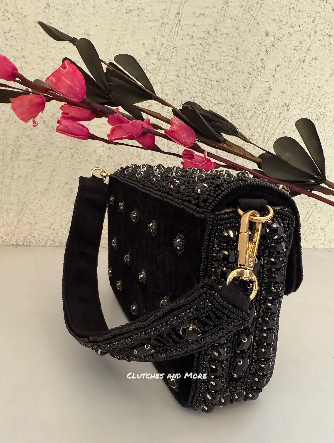 Gauhar Diamond Studded Bag Black