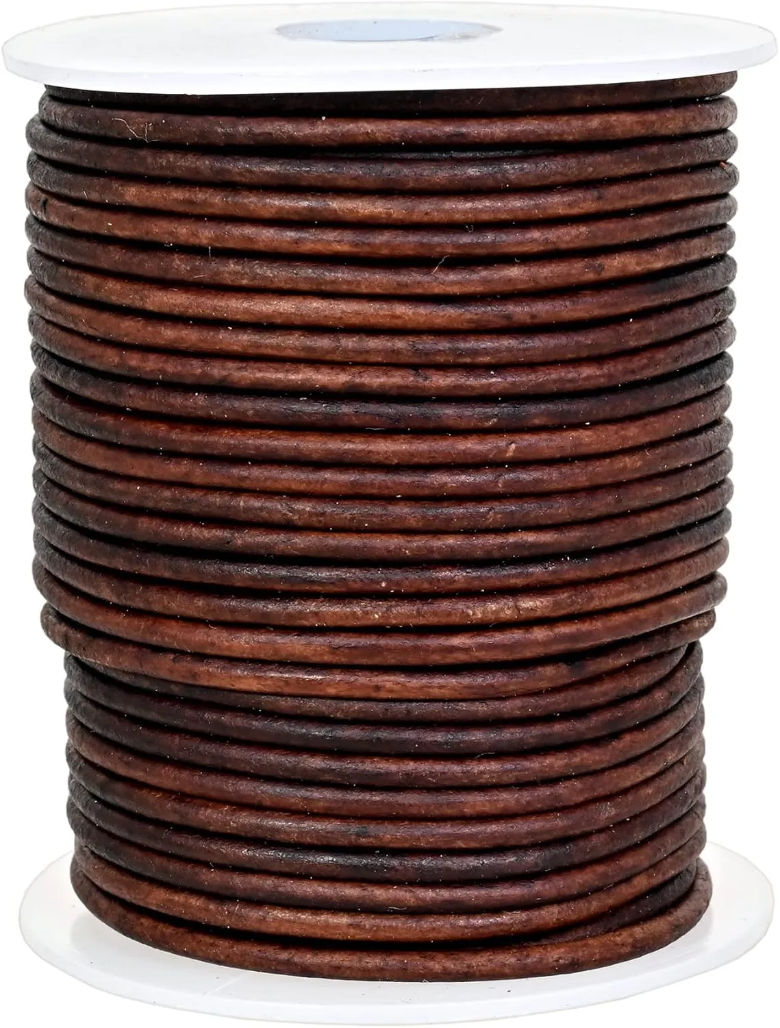 GENIQUE Real/Genuine Round Leather Cord for Jewelry Making, Leather String Cord for Crafting, Necklace, Bracelets, Braiding, Wraps (2mm, Antique Brown Distressed)