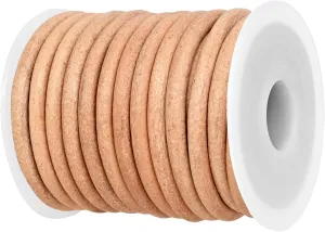 GENIQUE Real/Genuine Round Leather String Cord for Necklace, Bracelets, Jewellery, Braiding (Natural Distressed, 4mm)