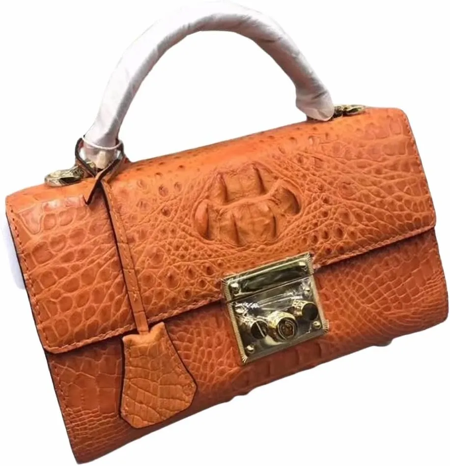 Genuine Alligator Leather Women's Small White Purse Crocodile Skin Lock Closure Lady Handbag Female Shoulder Messenger Bag