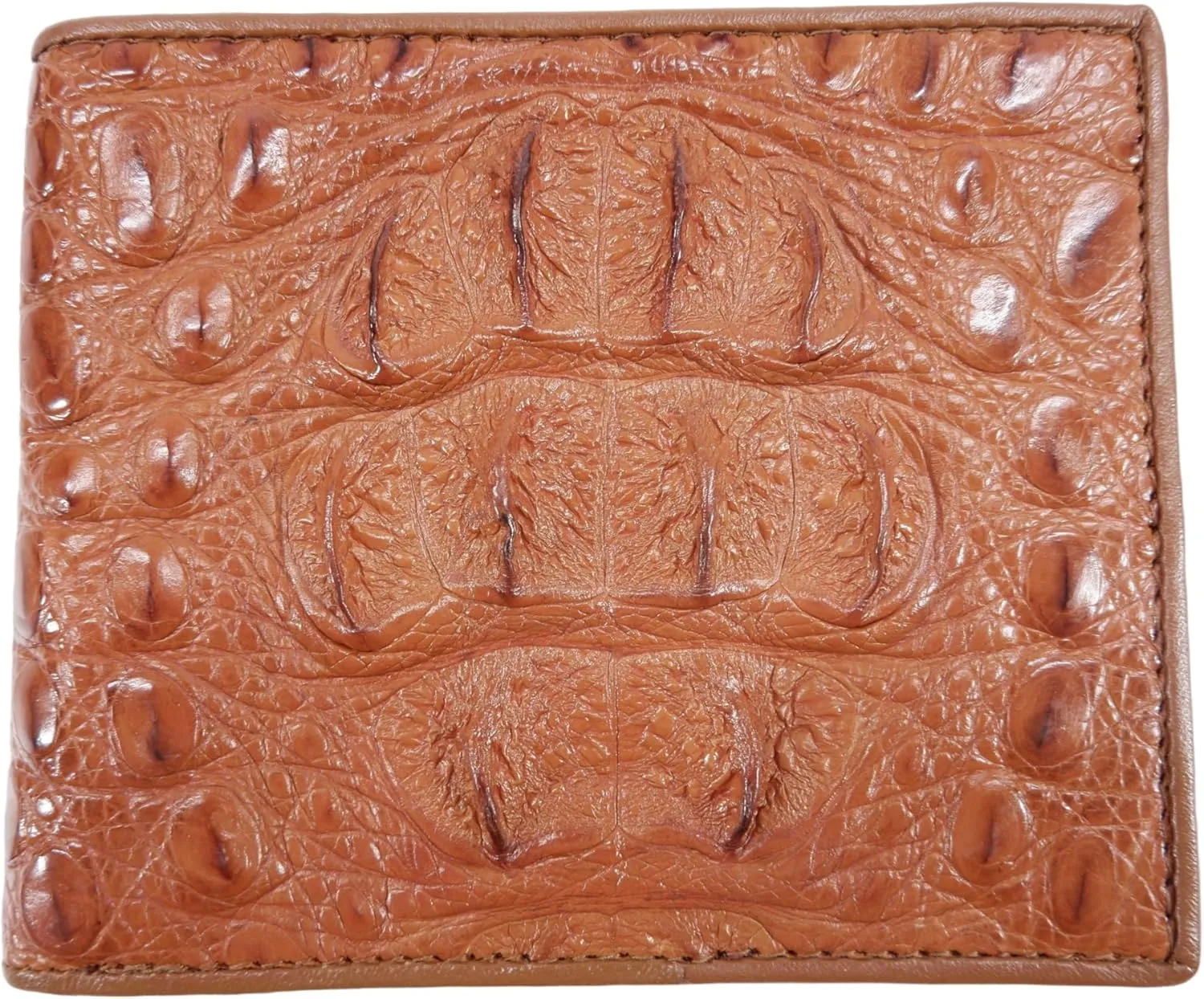 Genuine Crocodile Caiman Alligator Big Hornback Skin Leather Soft Bifold Wallet ([A7] - 7 Card Slots   2 ID Windows   2 Compartments for Bills, Tan Brown)
