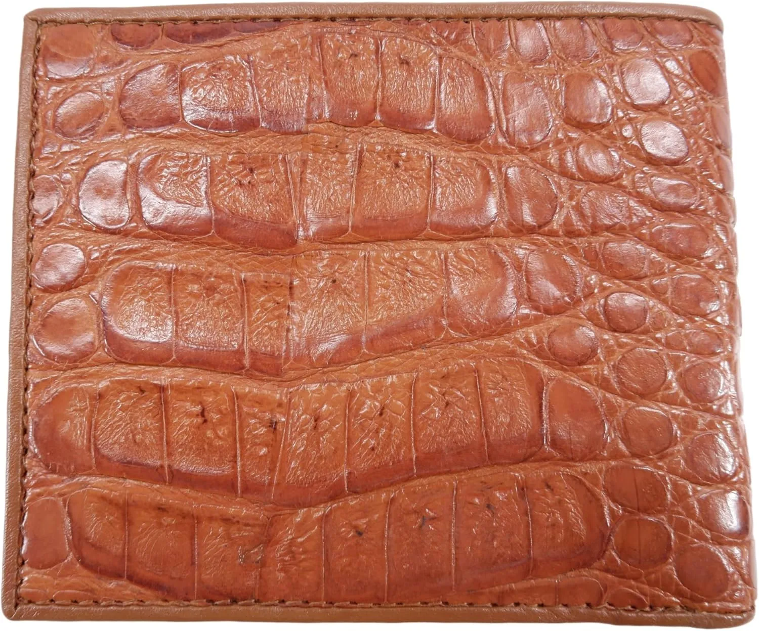 Genuine Crocodile Caiman Alligator Big Hornback Skin Leather Soft Bifold Wallet ([A7] - 7 Card Slots   2 ID Windows   2 Compartments for Bills, Tan Brown)
