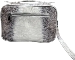 Genuine Himalayan alligator crocodile leather skin premium luxury Golf Shoe Bag, sport, tennis travel shoes bag white and gray
