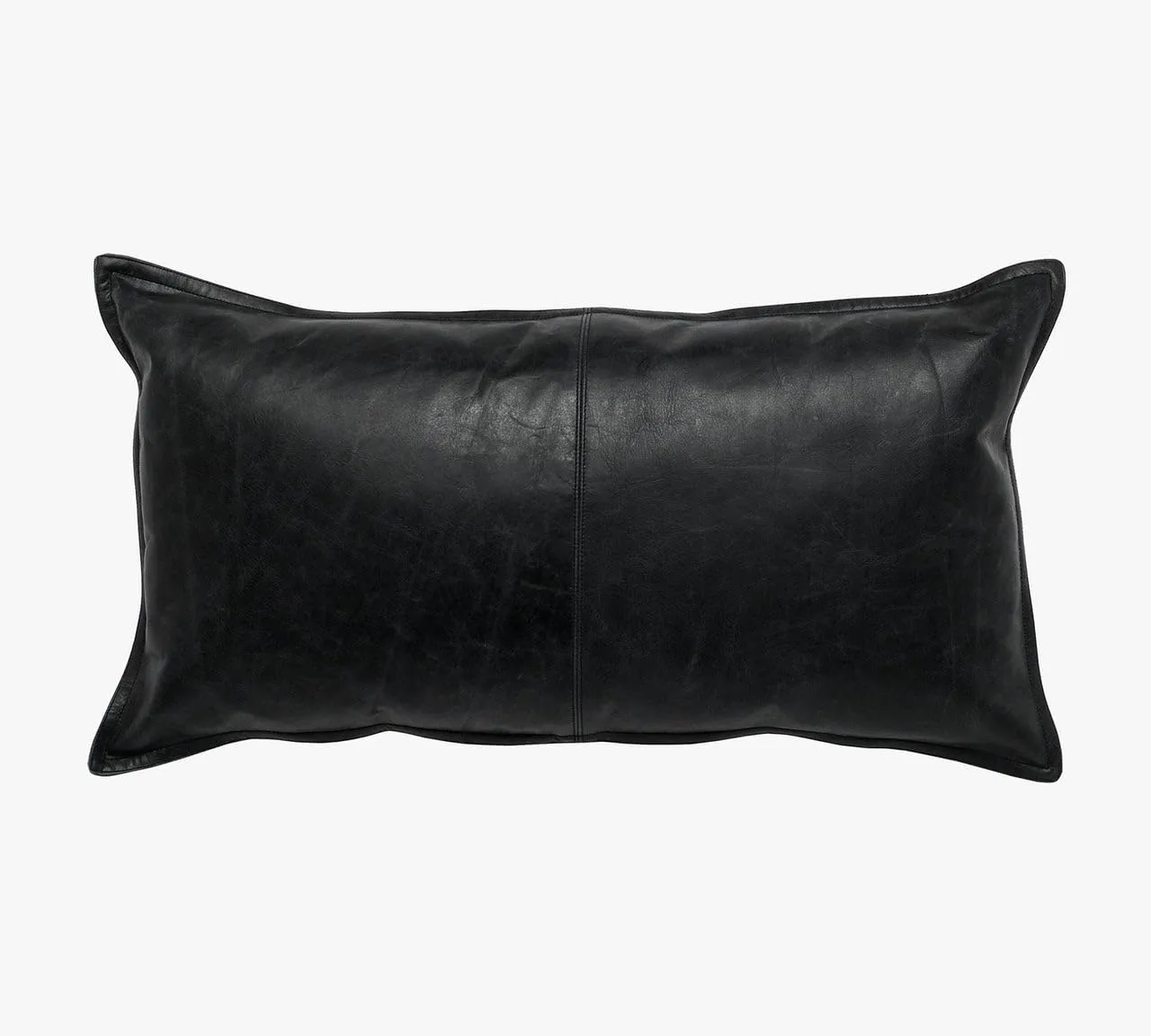 Genuine Leather Pillow Cover Case for Lumbar Throw Couch Pillows - Modern Farmhouse Decorative Sofa Thick & Soft Cushion Covers (Black - Leather Front & Back, 16" x 24")