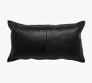 Genuine Leather Pillow Cover Case for Lumbar Throw Couch Pillows - Modern Farmhouse Decorative Sofa Thick & Soft Cushion Covers (Black - Leather Front & Back, 16" x 24")